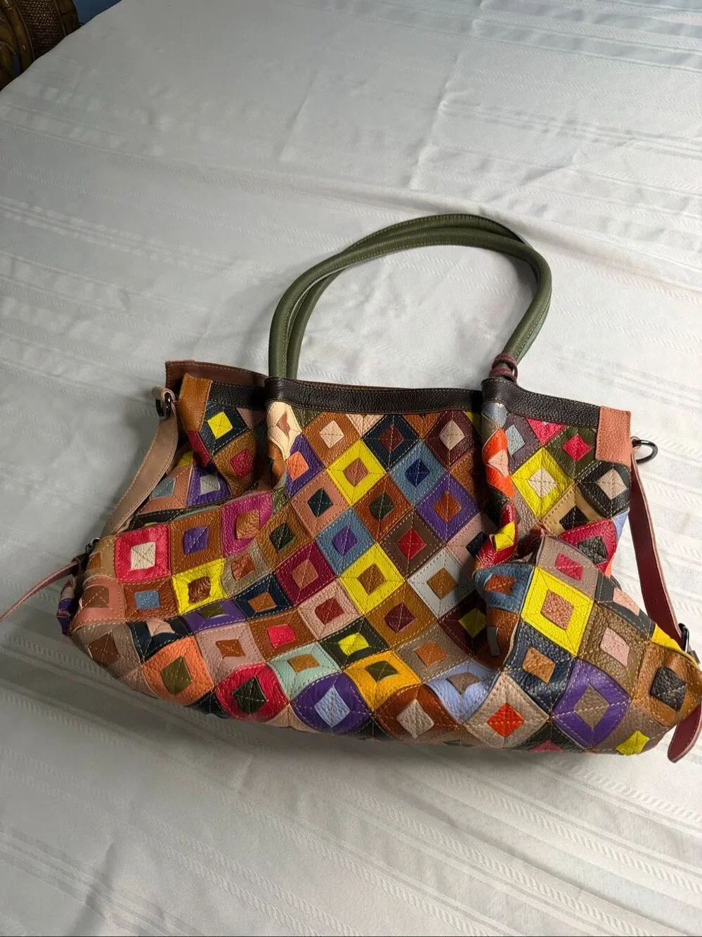 AmeriLeather Willis Geometric Patchwork Multicolor Leather Shoulder Bag